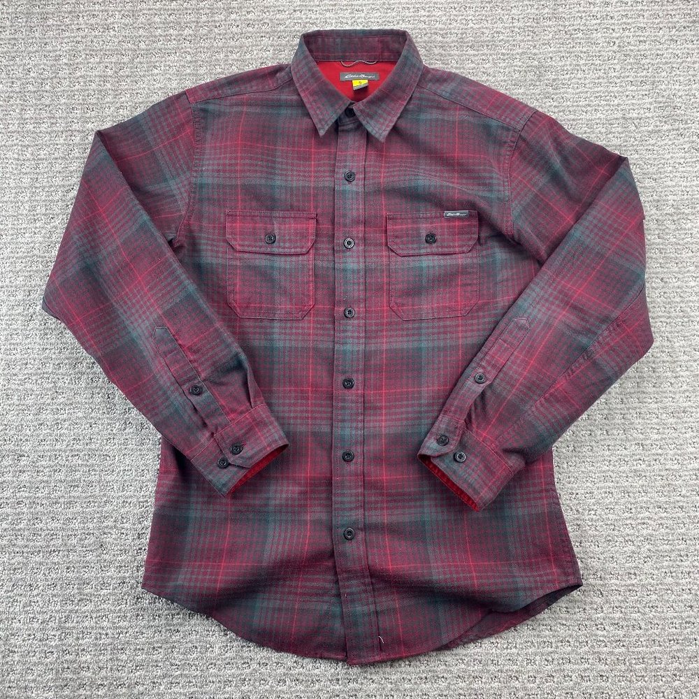 Eddie Bauer Shirt Men Small S Red Green Plaid Button Up Long Sleeve Casual